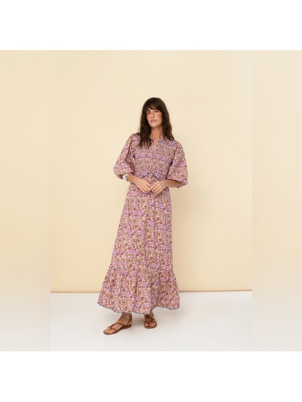 Sonmer dress xxs Floral Maxi Dress with Puff Sleeves